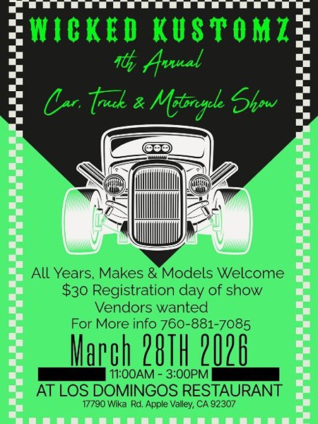 Wicked Kustomz Car, Truck, and Motorcycle Show flyer 2026